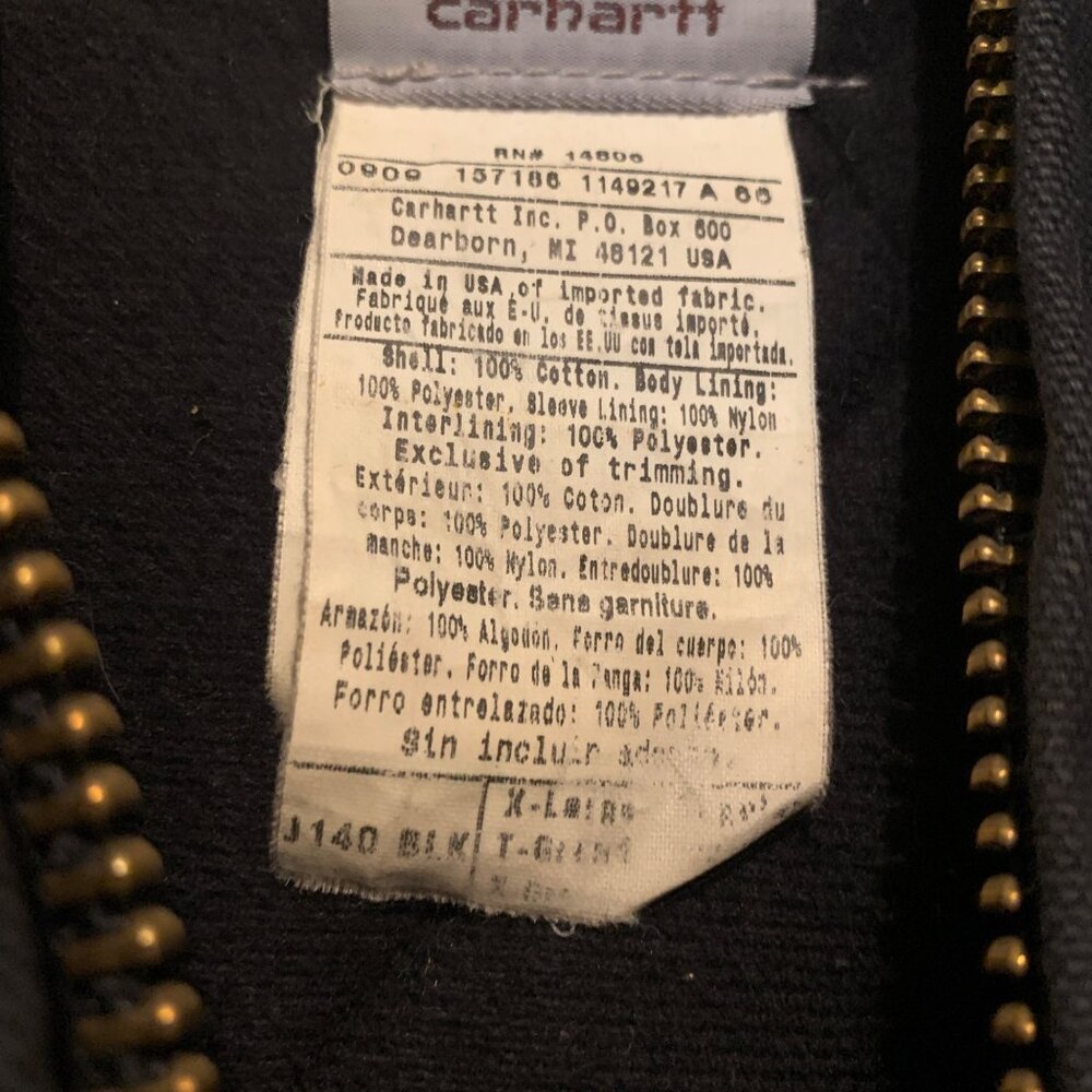 VTG 90s CARHARTT Jacket Duck Chore Quilted Black Pipeline Embroidery Size XL USA - Picture 12 of 16